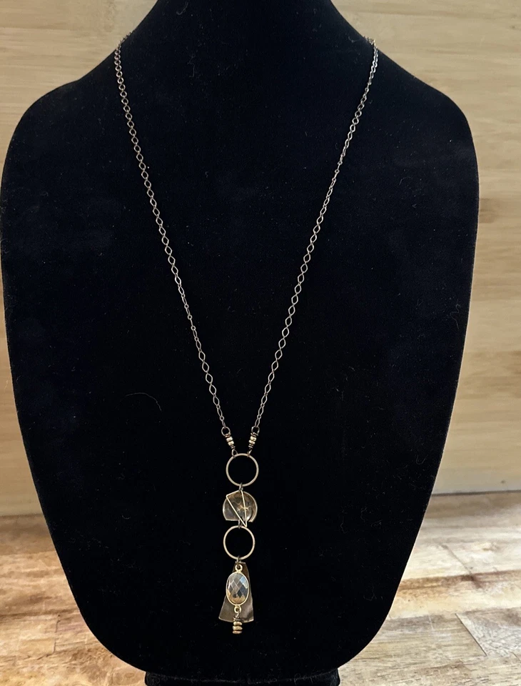 "Collar colgante artesanal 31"" largo gota en Y tono bronce dorado" Foto 2 de 4