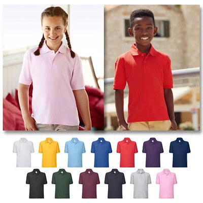 FRUIT OF THE LOOM FOTL Unisex Polo T-Shirt Schuluniform Uni Kinder Tee Top Sport PE Jungen Mädchen