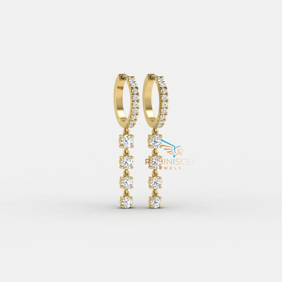 1.52 TCW Round Lab Grown Diamond 14K Gold Minimalist Drop Earrings For Wedding - Image 4 of 4