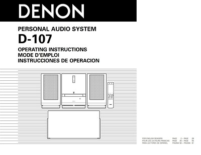 Bedienungsanleitung-Operating Instructions für Denon D-107 