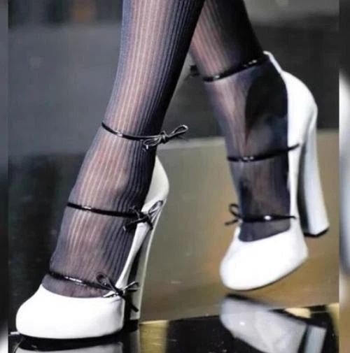 Women's Bandage 12CM Chunky Heel Shoes Round Bowknot Toe Lace Up Splicing Chic - Image 3 of 4