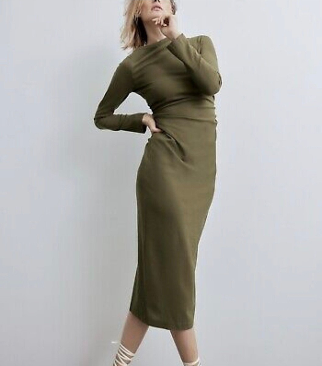 zara khaki dress pleated EMBROIDERED PLEATED DRESS ZW COLLECTION - Pistachio