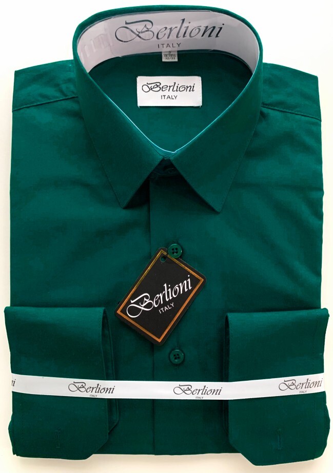 HUNTER GREEN BERLIONI MEN'S DRESS SHIRT FRENCH CONVERTIBLE CUFF DRESS SHIRT  | eBay
