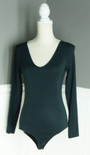 Everlane Womans S Bodysuit Supima Cotton Black Long Sleeve V Neck Snap Cheeky