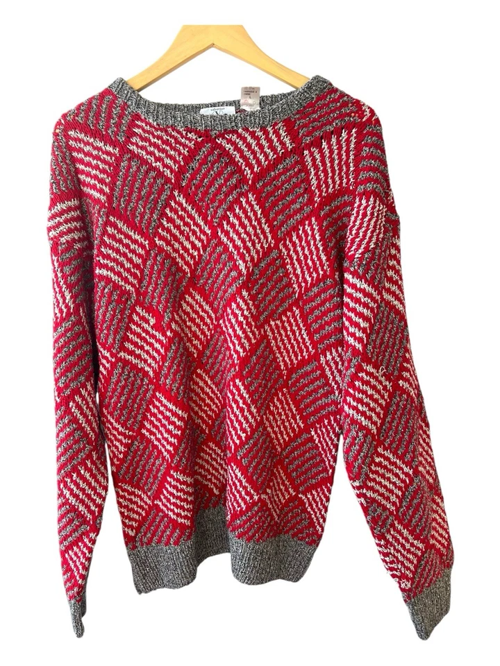 Suéter Rojo Grueso Vintage Valentino Uomo Algodón Seda L Geométrico Foto 4 de 4