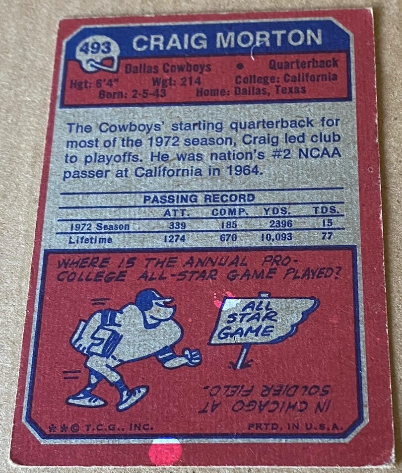 1973 TOPPS CARD #493 CRAIG MORTON G-VG Condition | eBay