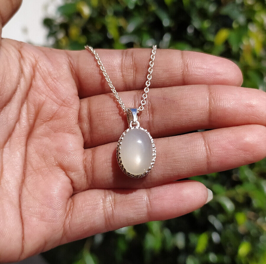 Genuine Moonstone Oval PendantJune BirthstoneHandcraft Sterling