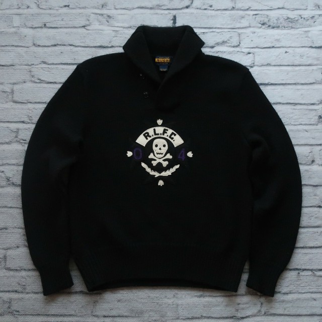 2004 Rugby Ralph Lauren Wool Skull RLFC Cardigan Sweater Mens Size XL