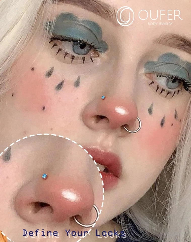 20G Oro Bianco Piercing Naso Argento 925 Anello Naso 7Mm Nose Ring CZ Viola/Blu/ - Immagine 4 di 4