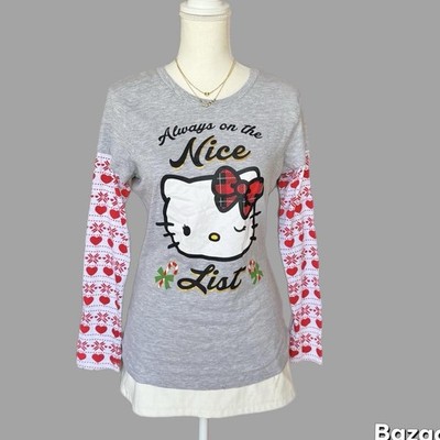 Hello Kitty Girls T Shirt Christmas Juniors 11/13 Nice List Y2k