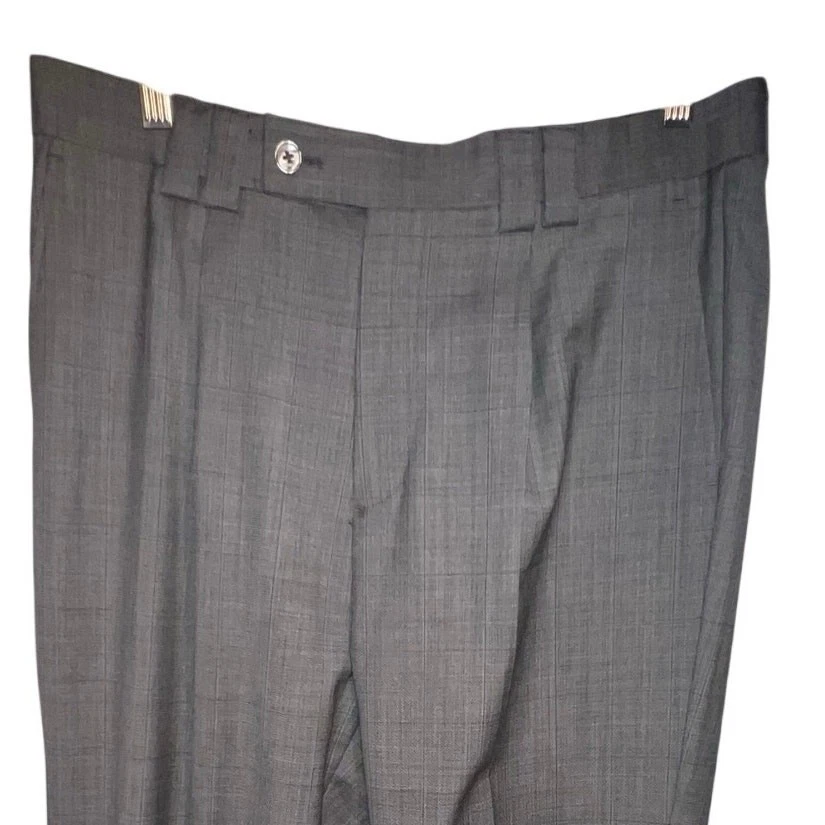 Steven Land Angelo men’s 34R grey wool pleated windowpane dress trousers ￼