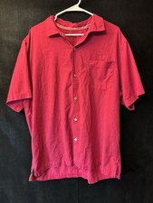 Tommy Bahama Mens XL Silk Cotton Shirt Red Short Sleeve Button Up Marlin