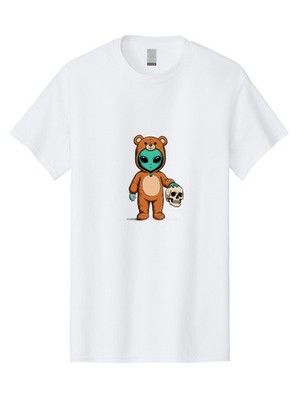Alien-In-Suit-Holding-Skull Mens Graphic Tee, 100% Cotton, Casual Summer Wear