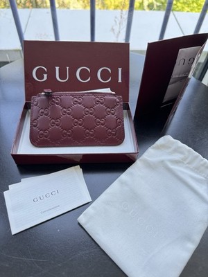 Gucci Women's Wallet Leather/Canvas Red Monogram Zip Genuine and New