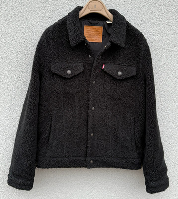 Levi s Sherpa Trucker Jacke Damen SMALL Fleece gefüttert schwarz warm Freizeit TOP EX