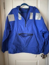 Woolrich Vintage Windbreaker Hooded Pullover Jacket Men's XL Blue Reflectors