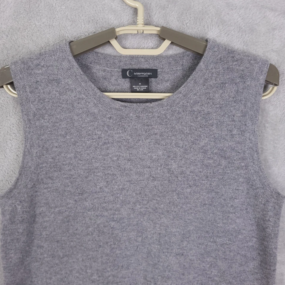 Chaleco Suéter Cashmere C By Bloomingdale's Para Mujer Talla M Gris 2 Capas Academia Foto 3 de 4