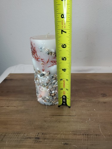 Vintage 80s Real Sea Shell Coral Pillar Candle 3.”x6.5” Tall Embedded Shells - Picture 5 of 6