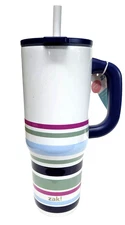 ZAK Every day smiles 40Oz Thermal Tumbler W/ Handle Lid Royal Blue New 