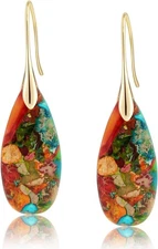 Natural Stone Fishhook Dangle Drop Earrings Gold Silver Statement Jewelry Chic 