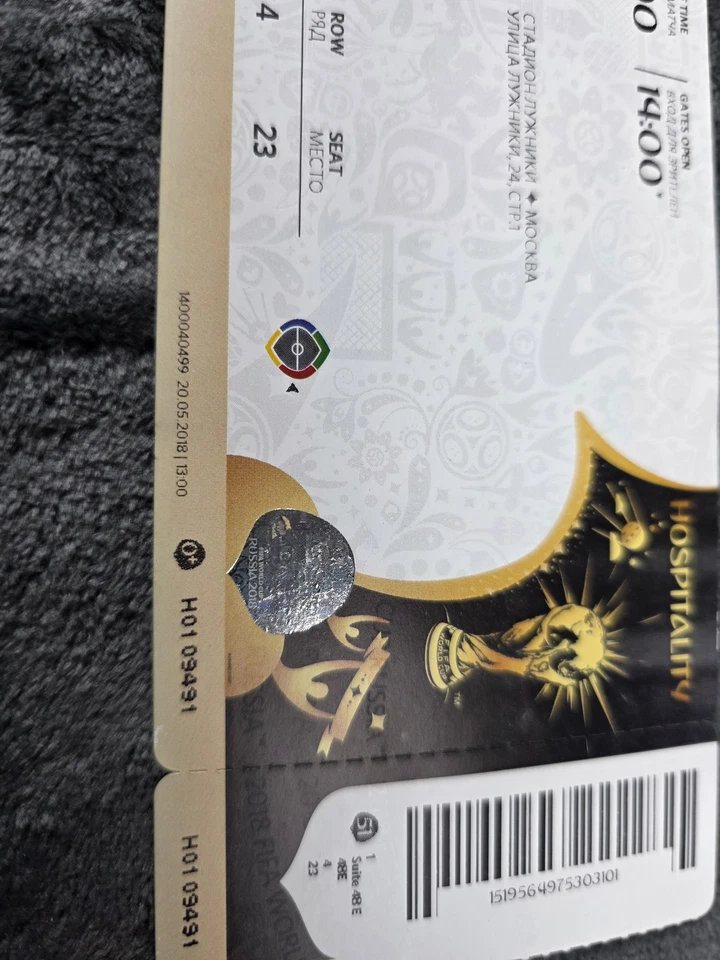 FIFA World Cup Russia 2018 Hospitality Ticket Row 4 Seat 23 Collectible Official - Image 2 of 3