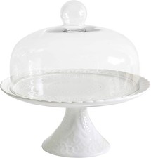   12 Inches White Porcelain Decorative Cake Stand-Cupcake Stand CS01 Glass Dome 