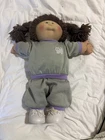 1980'sCabbage Patch Kid Brown Braids, Brown Eyes Gray Sweat Suit