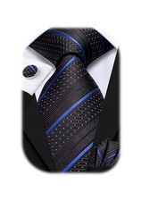 Mens Plaid Ties Classic Paisley Necktie with Handkerchief Cufflinks Black Blue