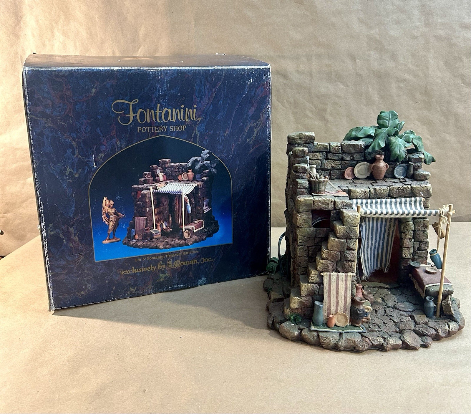 Vintage Fontanini Nativity Village Pottery Shop-Lighted- 5” Scale #50256-1997