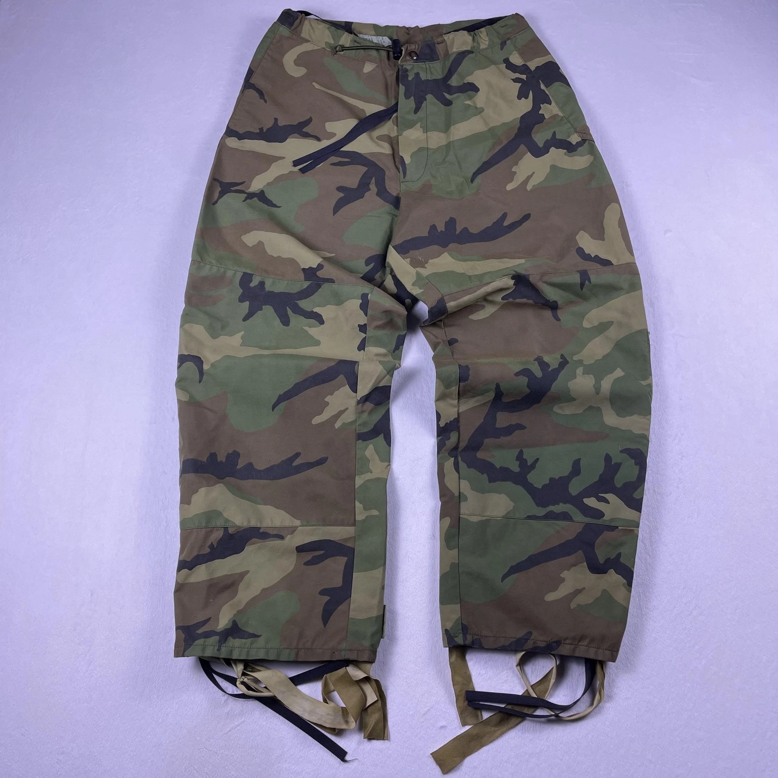 Vtg Raven Industries ECWCS Rain Pants Mens Small Short Woodland Camo Nylon USA