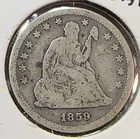 1859 Liberty Seated Quarter Nice Original VG+ CHRC