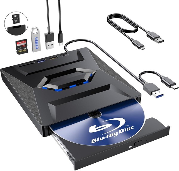 Unidad Blu Ray Externa, Reproductor Bluray Portátil Lector Grabador, Grabadora de CD con USB 3