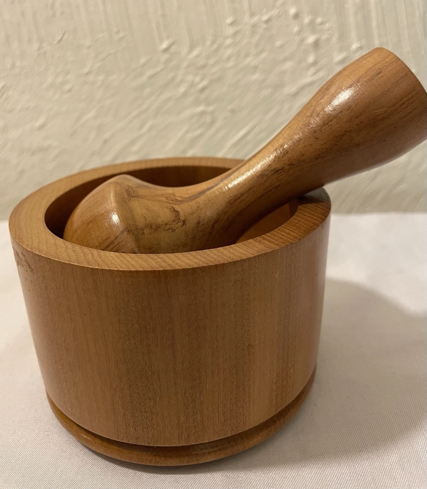 Vintage Hand Carved Peruvian polished Wood Mortar & Pestle Folk Art Utensil EUC