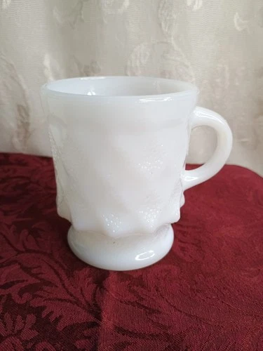 Vintage Fire-King Kimberly Diamond Coffee Mug ~ White Milk Glass Mug Anchor Hock