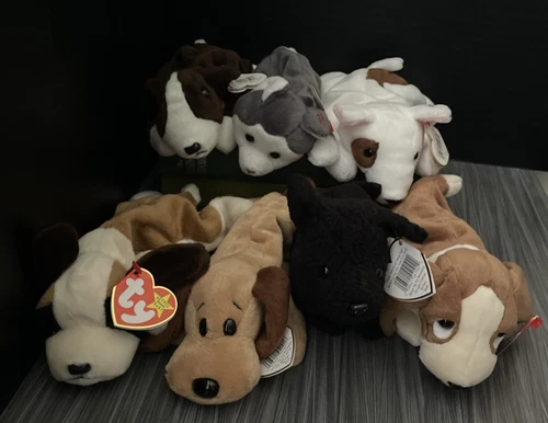 NOS Vintage  Retired TY Beanie Babies With Tags  Lot Of 7 Dogs
