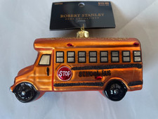 Orange Rust School Bus Glass Ornament Transportation NEW