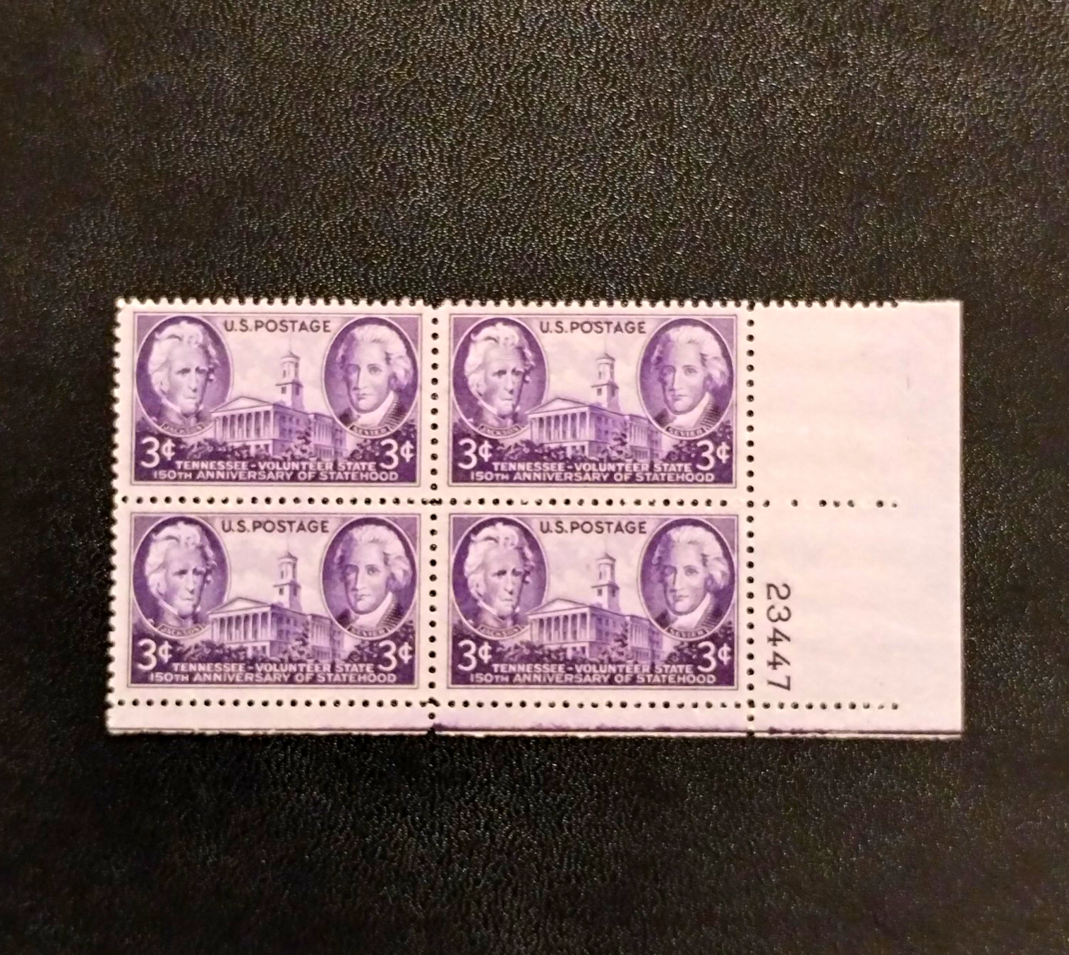 United States Tennessee Statehood 3¢ Purple Plate Block of 4 MNH 1946 #23447
