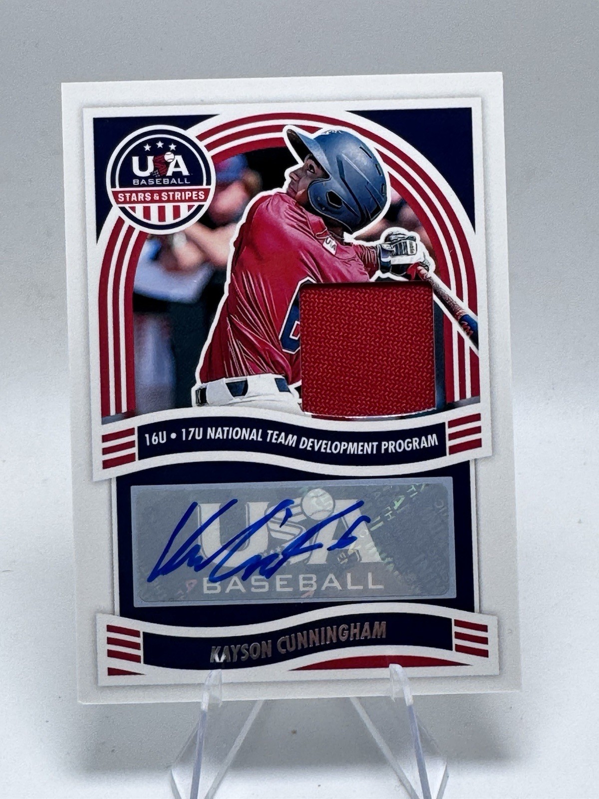 KAYSON CUNNINGHAM AUTO Game USED RELIC 2024 PANINI USA BASEBALL STARS STRIPES