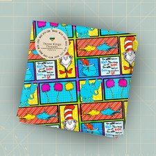 Cat in the Hat Dr. Seuss Quote Fish DBP 1 Yard Fabric Seamless Design Appr59x36