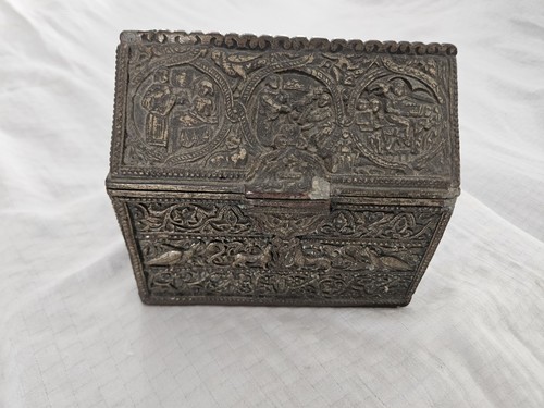 ⛪ 19th Century Orthodox Bronze & Wood Ornate Tabletop Casket Box 🕯️