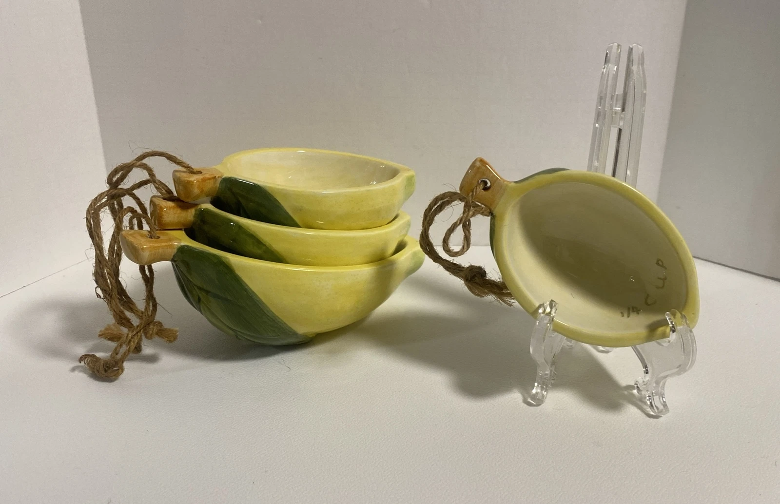 Measuring Cups Set Lemon Shaped Yellow Ceramic French Country Kitchen Decor