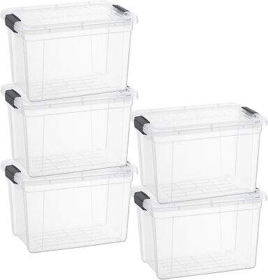 Superio Clear Storage Bins with Lids, 5 Pack- Plastic Storage Boxes - 4.7 Quart