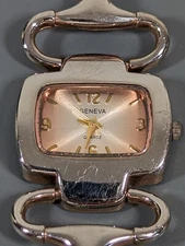 Geneva Pink Silver Tone Dial Rectangle Case Bracelet Band Watch 7 Inch