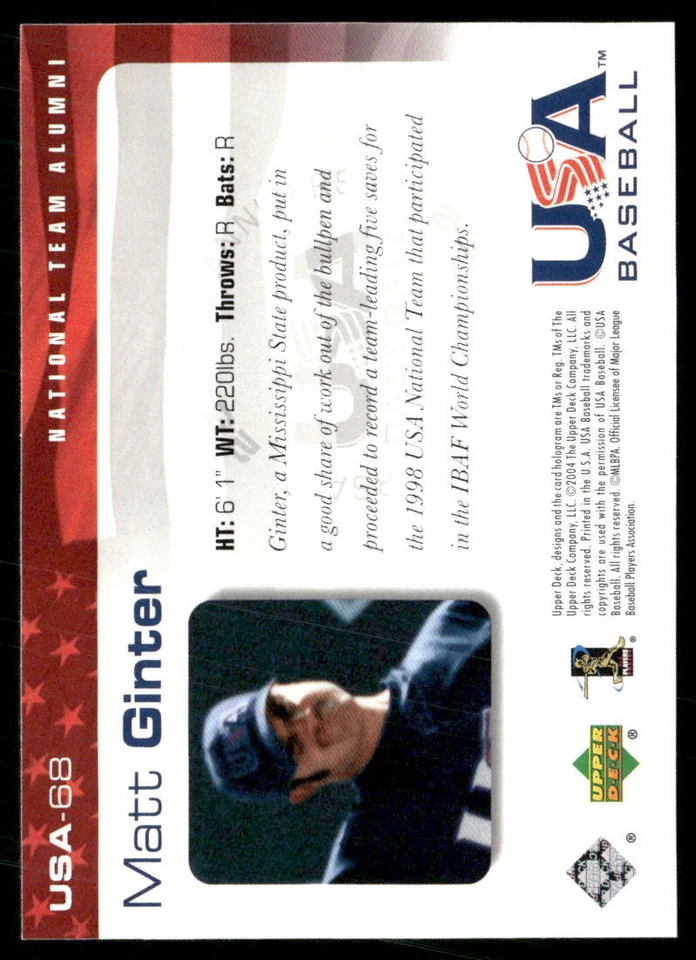 2004 Upper Deck USA 25th Anniversary #USA-68 Matt Ginter - Image 2 of 2