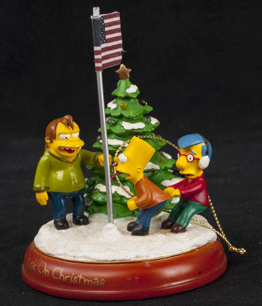 Simpsons Bradford Stuck On Christmas Flag Pole lluminated Ornament