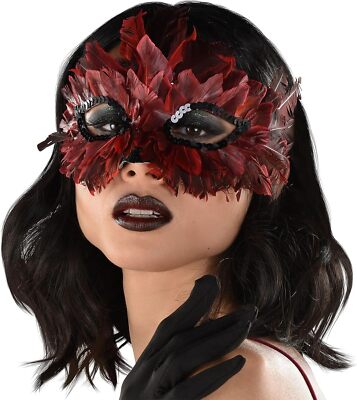 Red Feather Venetian Mask Bird Fancy Dress Up Halloween Adult Costume Accessory
