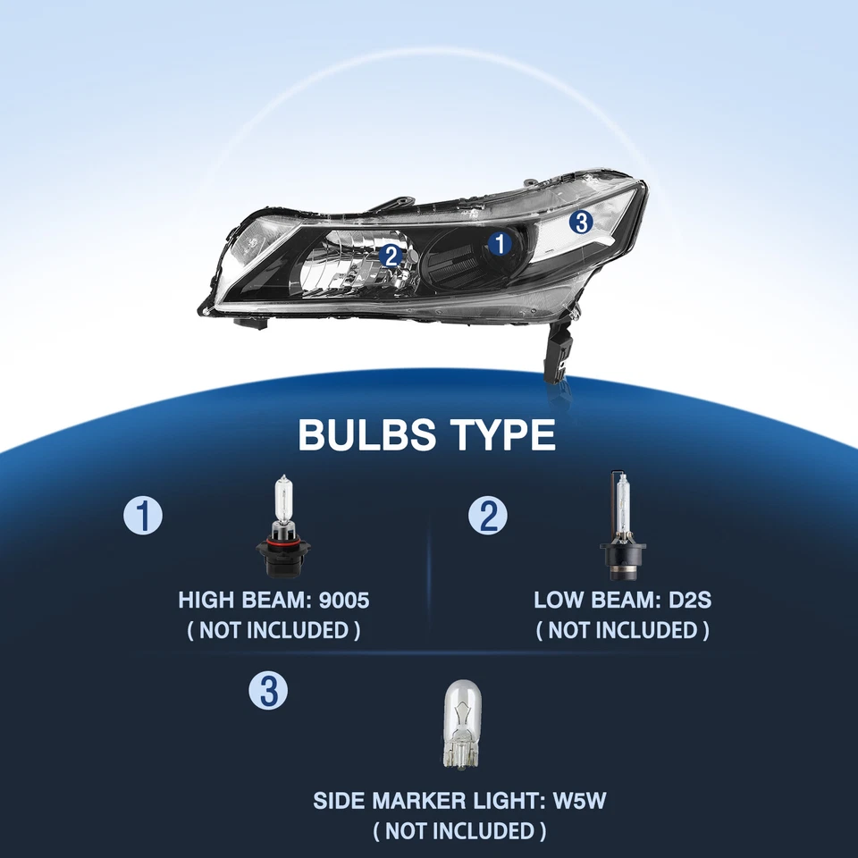 For 2009-2014 Acura TL Black Clear HID Xenon Headlights Assembly Pair - Image 4 of 4