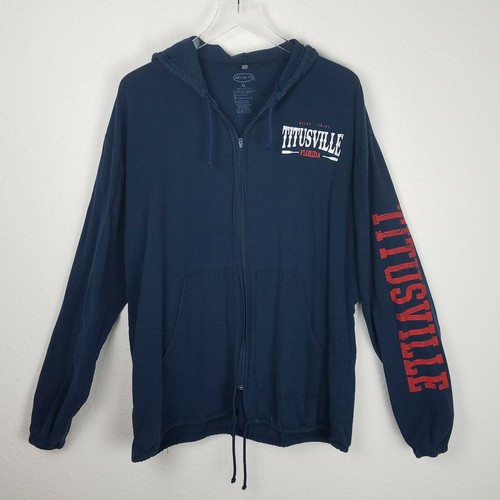 TITUSVILLE Hoodie Jacket XL Navy Blue Graphic Florida Drawstring Art on T's - Picture 3 of 10