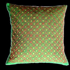 Handmade Embroidered Kantha Stitch Throw Pillow Cover Cotton Silk AB-PC09