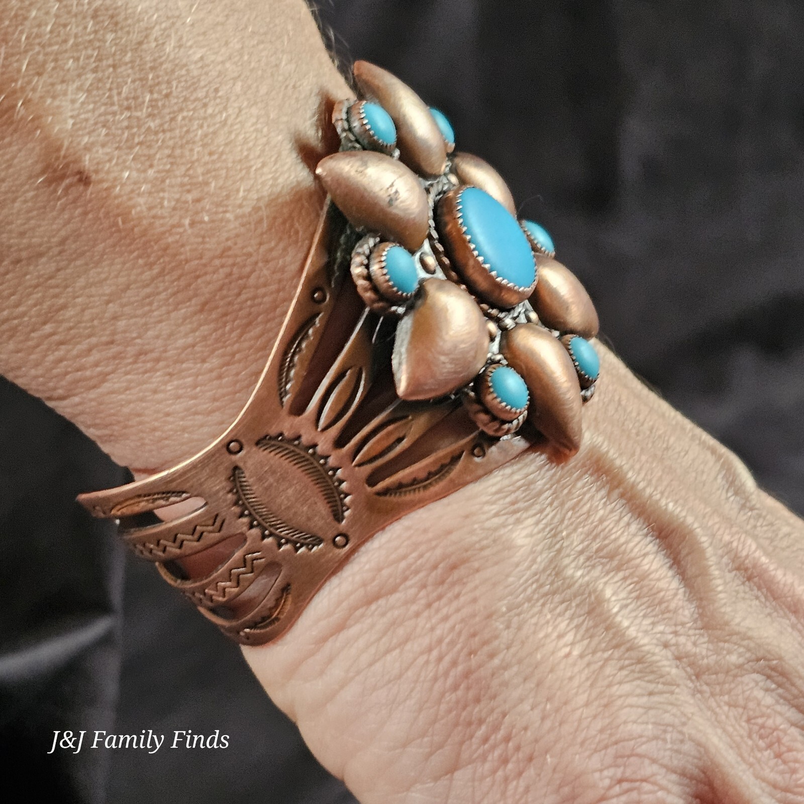 Vtg Bell Solid Copper & Turquoise Cuff Bracelet F… - image 3